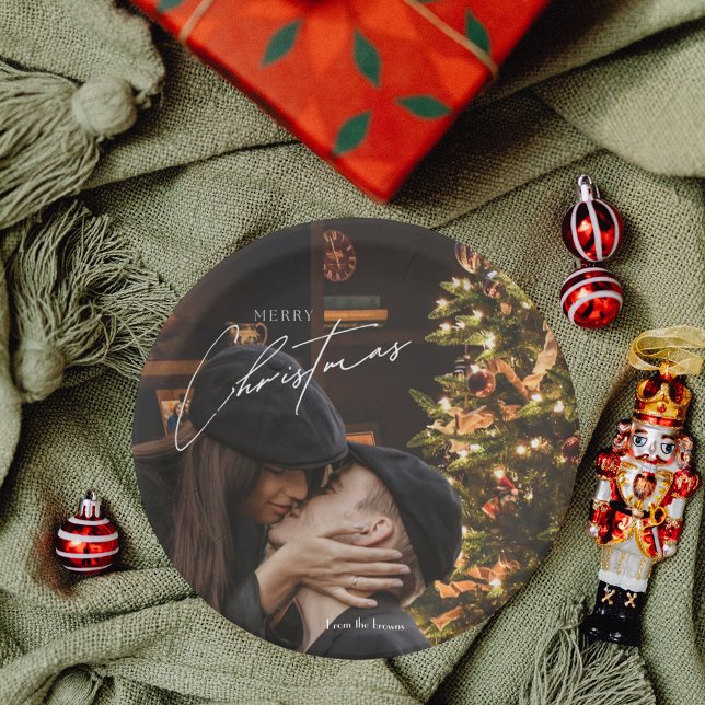 Modern Trendy Christmas |  Romantic Couple Photo  Paper Plate (Creator Uploaded)