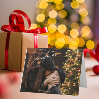 Modern Trendy Christmas |  Romantic Couple Photo  Thank You Card