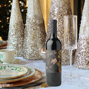 Modern Trendy Christmas Romantic Couple Photo Wine Label