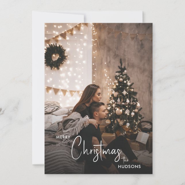 Modern Trendy Christmas Smoky Dark Couple Photo  Holiday Card (Front)