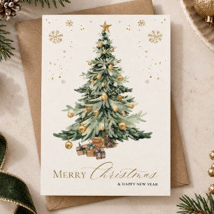 Modern Trendy Christmas Tree Gold Green Holiday Card