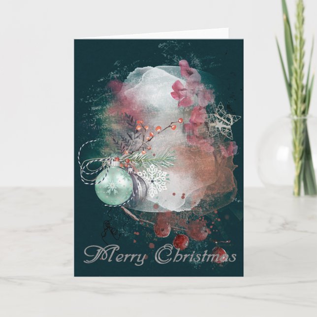 Modern Trendy Christmas Tree Holiday Card (Front)