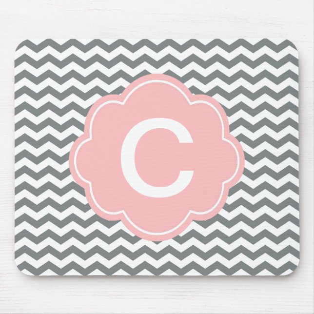 Modern, trendy, classic gray and white chevron mouse pad (Front)