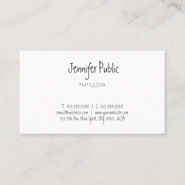 Modern Trendy Clean Template Elegant Hand Script Business Card (Front)