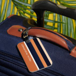 Modern Trendy Colour Block Stripes Luggage Tag<br><div class="desc">A stylish colorblock luggage tag with a striped pattern in shades of terracotta orange navy and neutral earth tones in a modern minimalist design style. The monogram text can be easily customised with your name or text of your choice for a personalised luggage tag or gift for any occasion.</div>