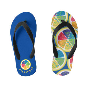 Modern Trendy Colourful Blue Citrus Fruits Slice  Kid's Jandals