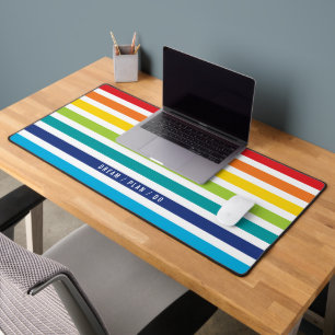 MODERN TRENDY colourful bright rainbow stripe Desk Mat