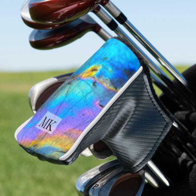 Modern Trendy Colourful Marble Initial Monogram Golf Head Cover (Modern Trendy Agate Stone Initial Monogram Golf Head Cover)