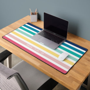 MODERN TRENDY colourful pastel stripe pattern Desk Mat