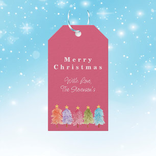 Modern Trendy Colourful Pink Christmas Tree Gift Tags