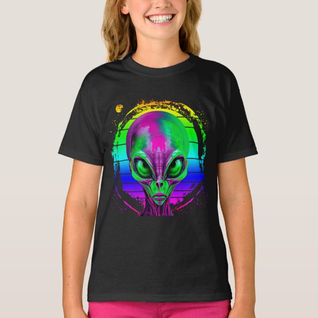 Modern Trendy Colourful Rainbow Alien T-Shirt (Front)