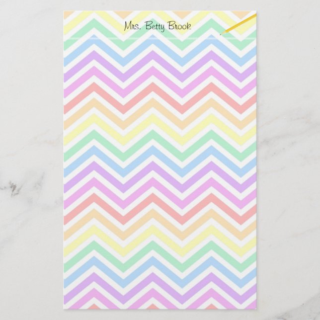 modern, trendy colourful rainbow chevron zigzag stationery (Front)