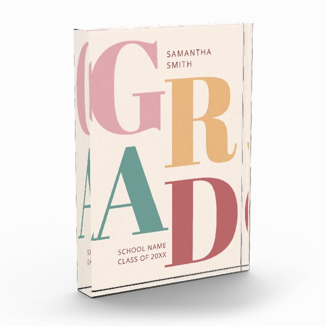 Modern Trendy Colourful Script Graduation Photo Block (Left)