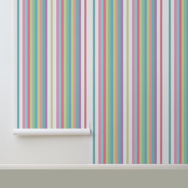 Modern Trendy Colourful Stripes Pattern Wallpaper (Stylish Colorful Stripes Peel and Stick Wallpaper.)