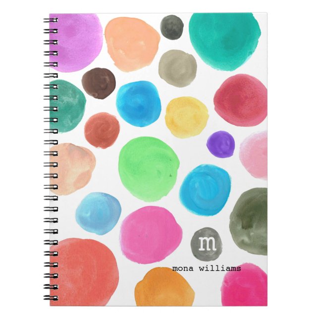 Modern Trendy Colourful Watercolor Circles Monogra Notebook (Front)