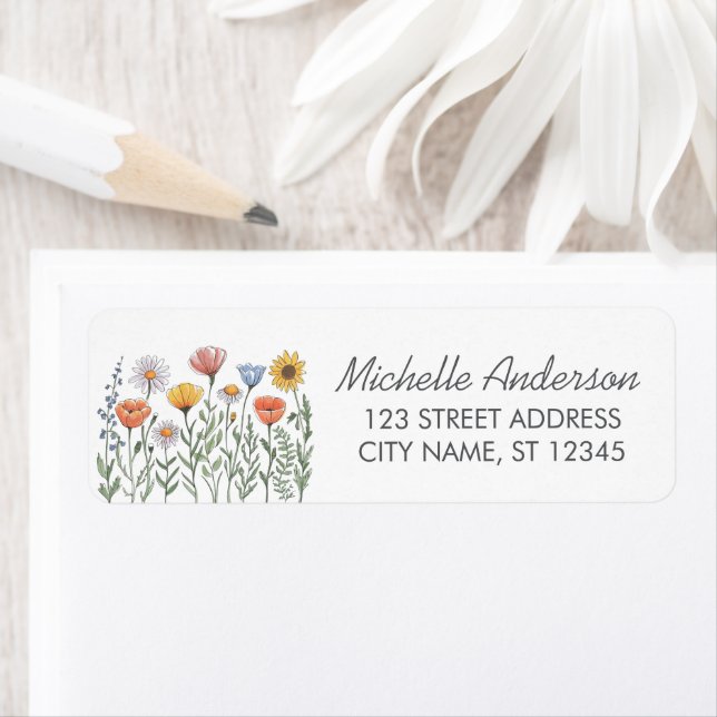 Modern Trendy Colourful Wildflower Return Address  (Insitu)