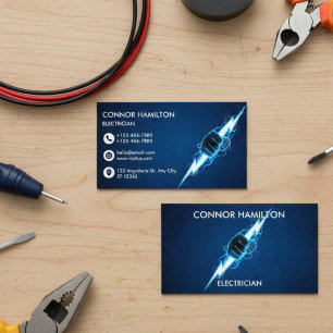 Modern Trendy Cool Blue Lightning Electrician Busi Business Card