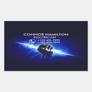 Modern Trendy Cool Blue Lightning Electrician Busi Rectangular Sticker