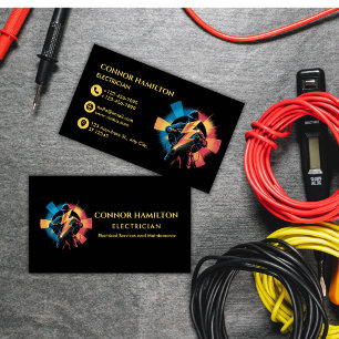Modern Trendy Cool Lightning Electrician Business Card
