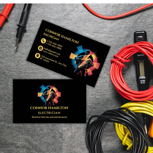 Modern Trendy Cool Lightning Electrician Business Card (Creator Uploaded)
