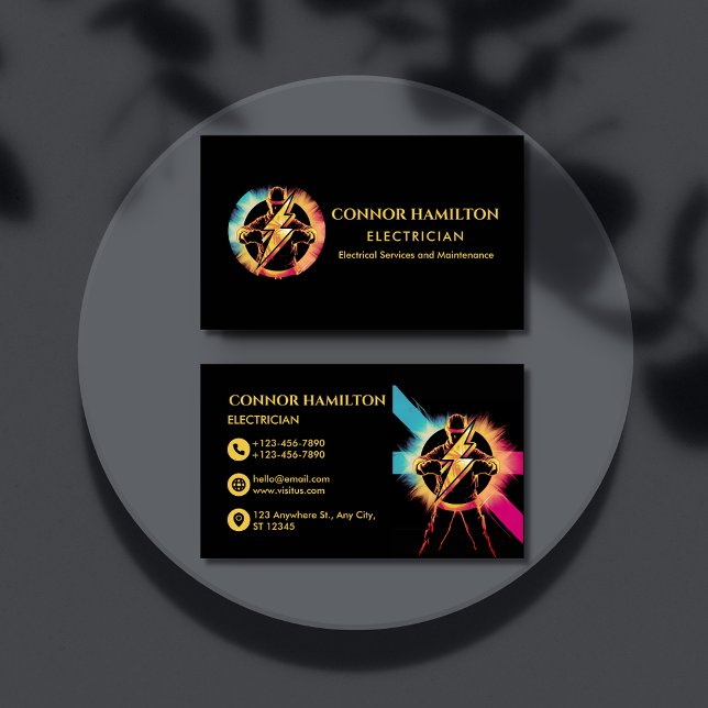 Modern Trendy Cool Lightning Electrician Business Card (Creator Uploaded)
