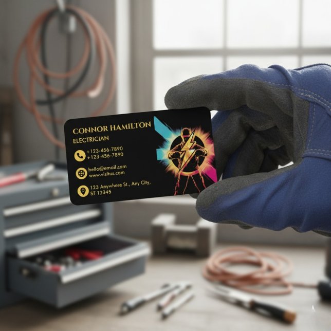 Modern Trendy Cool Lightning Electrician Business Card (Creator Uploaded)