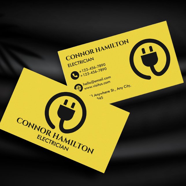 Modern Trendy Cool Yellow Cable Electrician Business Card (Creator Uploaded)