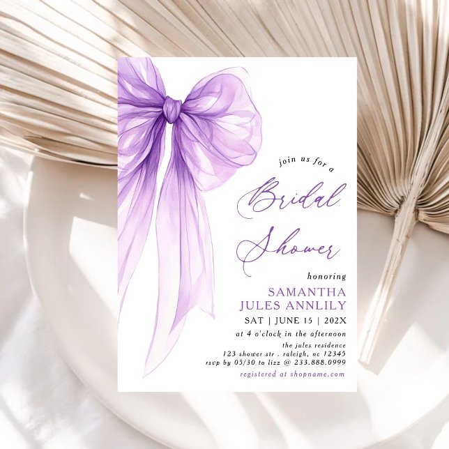 Modern Trendy Coquette Purple Bow Bridal Shower Invitation (Creator Uploaded)