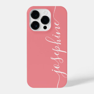 Modern Trendy Coral Pink Calligraphy Script Name iPhone 14 Pro Case