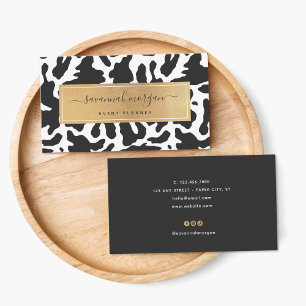 Modern Trendy Cow Print Faux Gold  Business Card