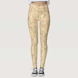 Modern Trendy Cream Beige Wildflower Pattern Leggings