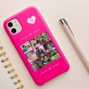 Modern trendy custom 9 photo collage monogram iPhone 15 case