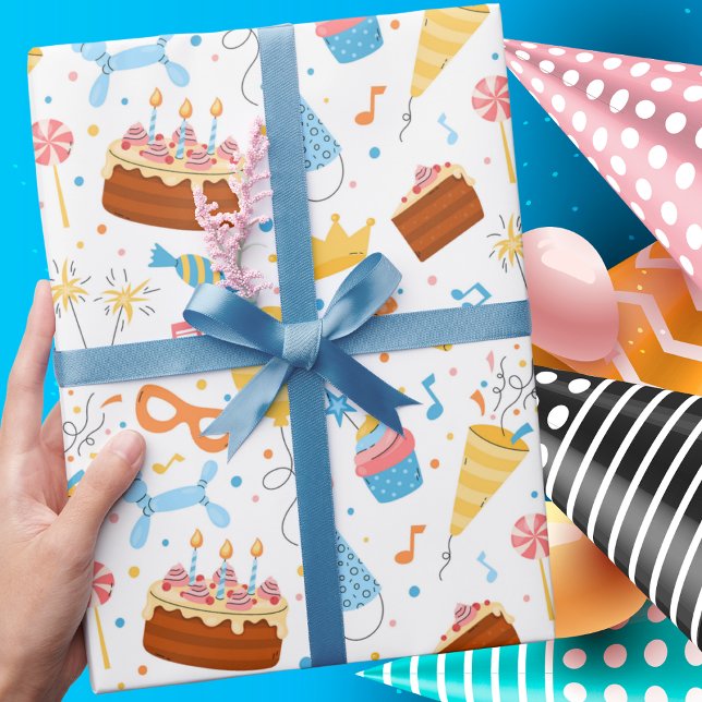 Modern Trendy Cute Birthday Pattern Kids Wrapping Paper (Creator Uploaded)