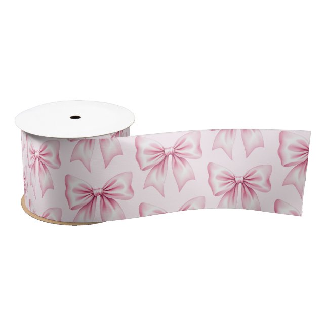 Modern Trendy Cute Coquette Pink Bow Pattern       Satin Ribbon (Spool)