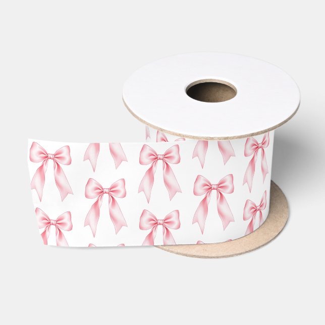 Modern Trendy Cute Coquette Pink Bow Pattern       Satin Ribbon (Spool)