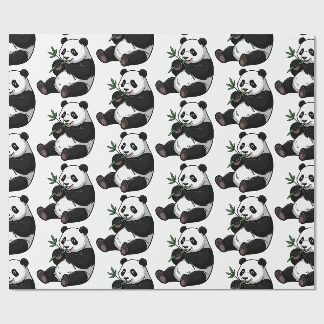 Modern Trendy Cute Panda Bear With Greenery Bamboo Wrapping Paper (Flat)