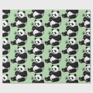 Modern Trendy Cute Panda Bear With Greenery Bamboo Wrapping Paper