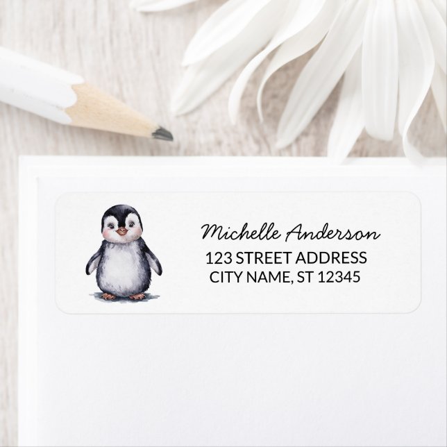 Modern Trendy Cute Penguin Return Address          (Insitu)