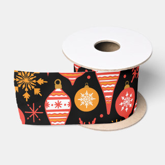 Modern Trendy Cute Vintage Christmas Pattern Satin Ribbon