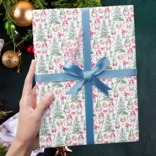 Modern Trendy Cute Whimsical Christmas Gnome Wrapping Paper
