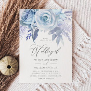 Modern Trendy Designer Dusty Blue Wedding Invitation