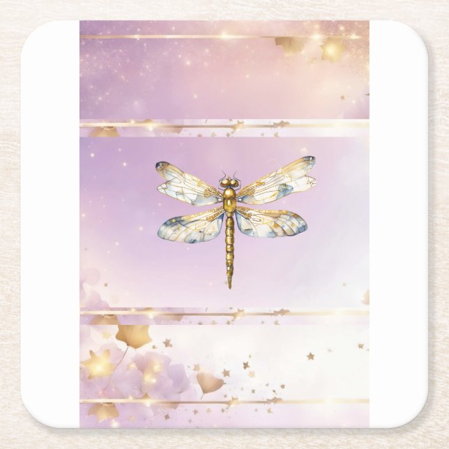 Modern Trendy Dragonfly Paper Coaster (Front)