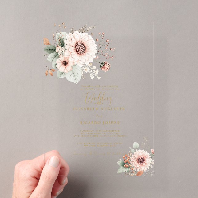 Modern Trendy Dusty Rose Blush Wedding  Acrylic Invitations (Insitu (Handheld))