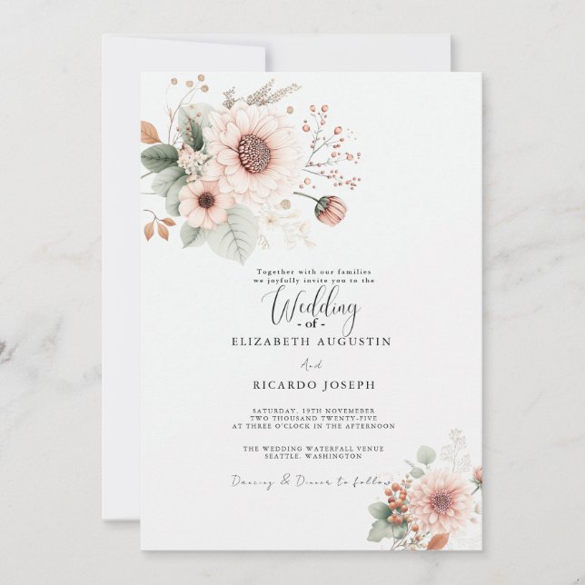 Modern Trendy Dusty Rose Blush Wedding  Invitation (Front)