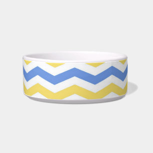 Modern, trendy, elegant blue and yellow chevron bowl