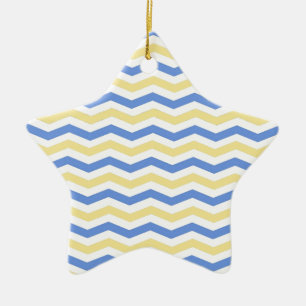 Modern, trendy, elegant blue and yellow chevron ceramic tree decoration