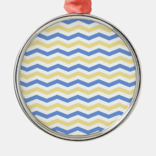 Modern, trendy, elegant blue and yellow chevron metal tree decoration