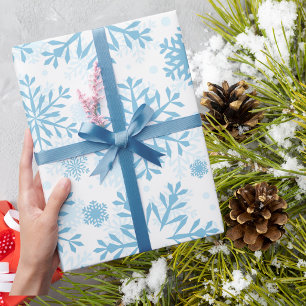 Modern Trendy Elegant Blue Snowflake Pattern Wrapping Paper