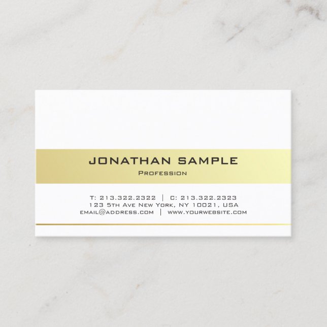 Modern Trendy Elegant White Gold Sleek Design Business Card (Front)