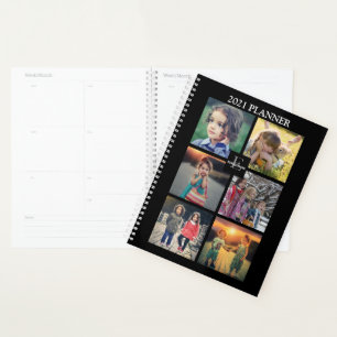 Modern trendy family photo collage monogram black planner